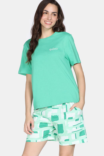 Buy Zivame 2 Mile Fashion Knit Cotton Loungewear Set - Brook Green